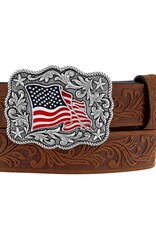 Justin Belt Youth Justin Embossed Brown American Pride Buckle Western Belt