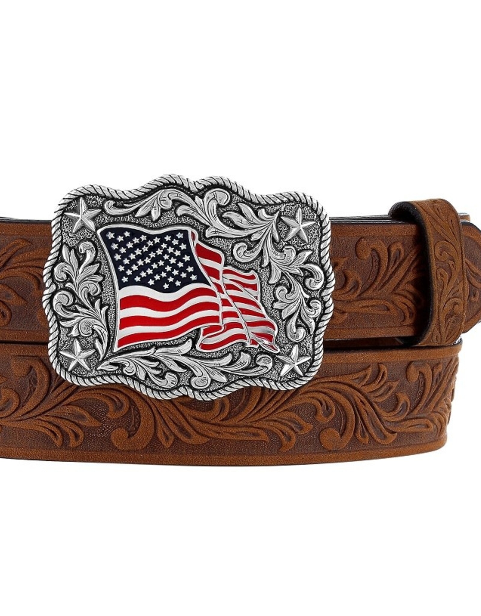Justin Belt Youth Justin Embossed Brown American Pride Buckle Western Belt