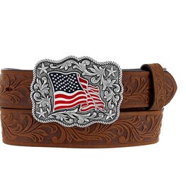 Justin Belt Youth Justin Embossed Brown American Pride Buckle Western Belt
