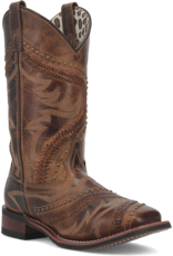 Womens Laredo Distressed Laces and Studded Square Toe Western Cowboy Boot