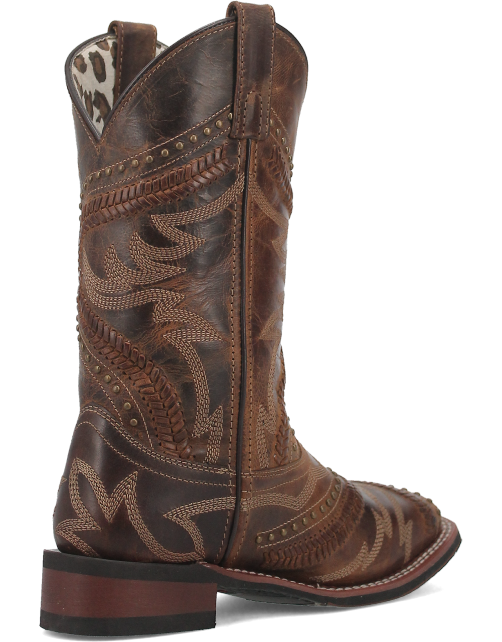 Womens Laredo Distressed Laces and Studded Square Toe Western Cowboy Boot