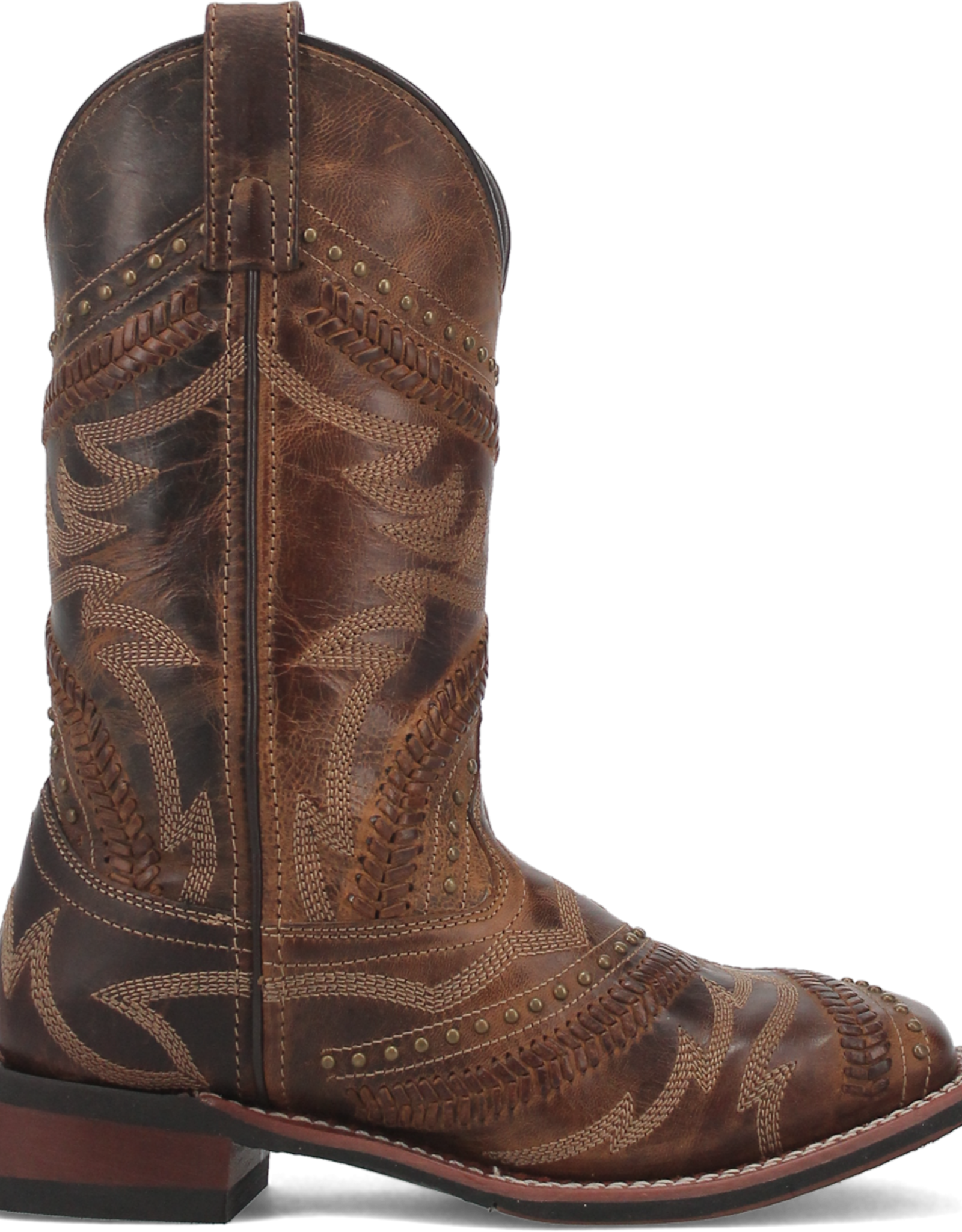 Womens Laredo Distressed Laces and Studded Square Toe Western Cowboy Boot