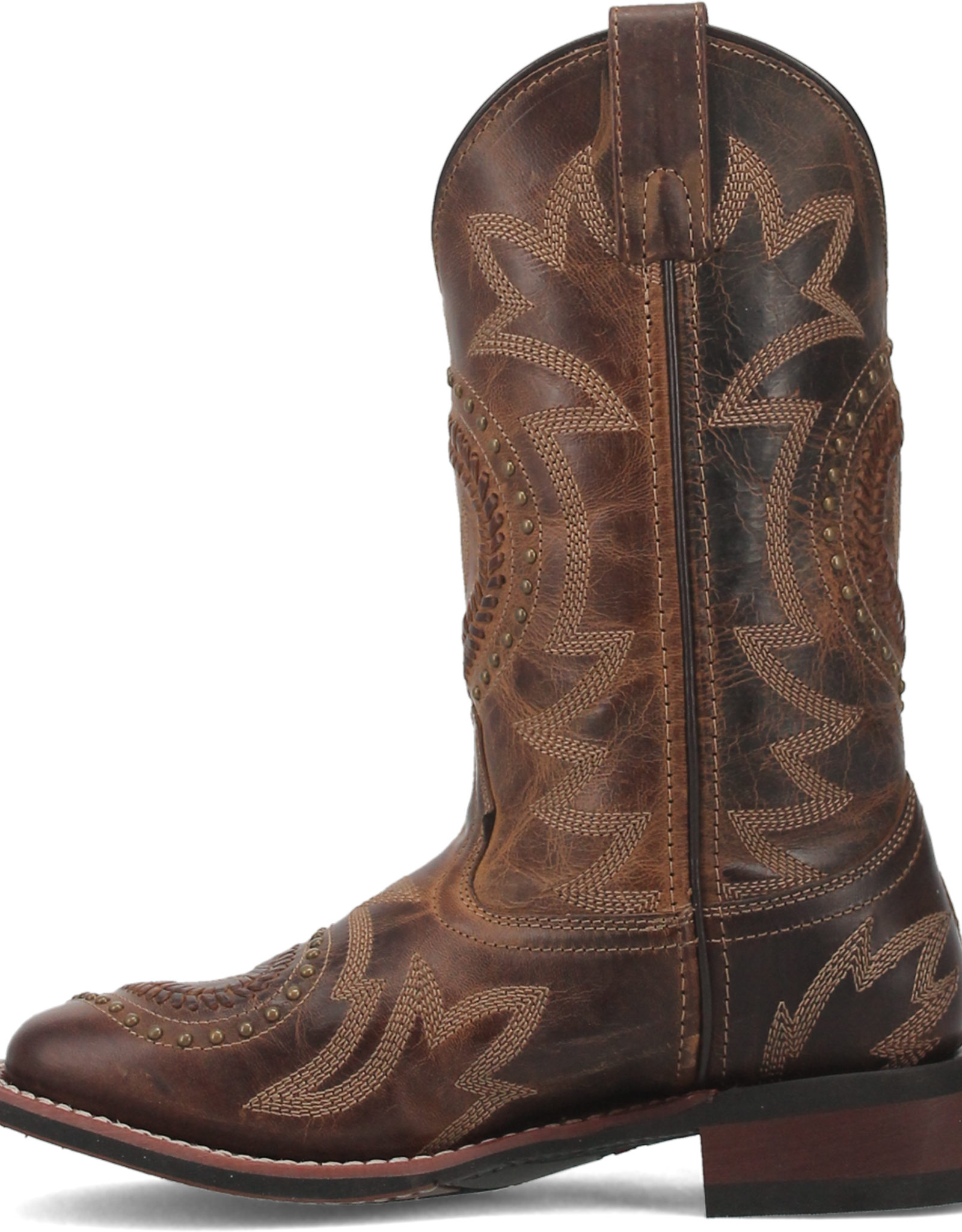 Womens Laredo Distressed Laces and Studded Square Toe Western Cowboy Boot