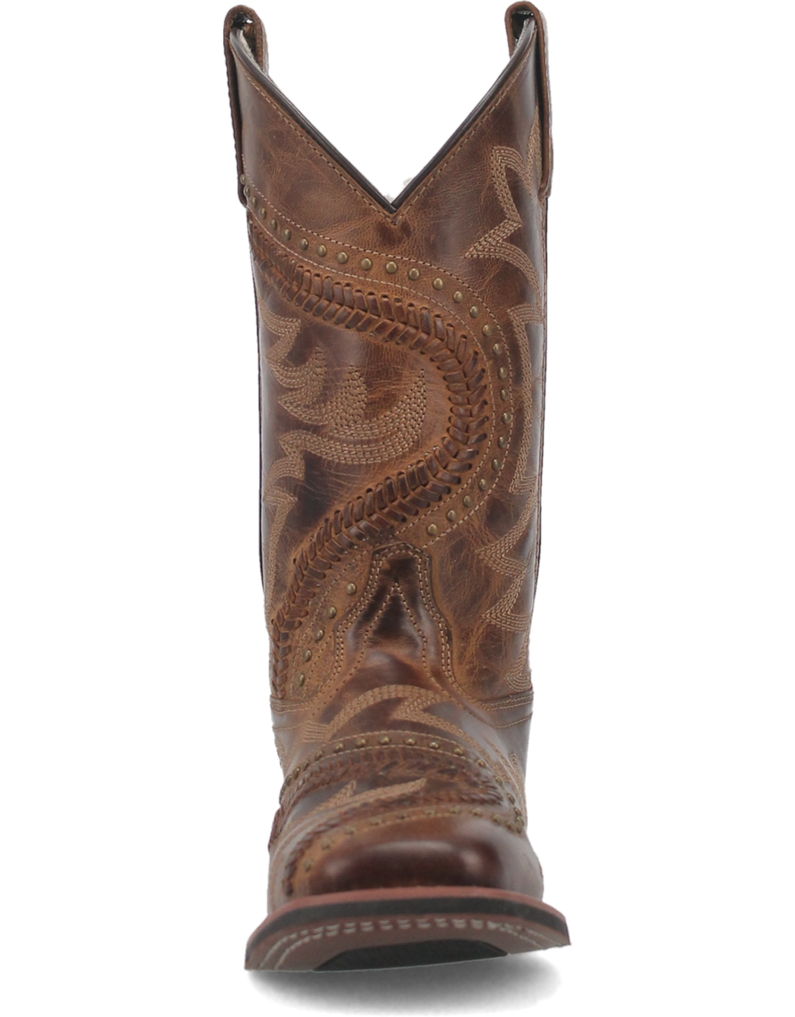 Womens Laredo Distressed Laces and Studded Square Toe Western Cowboy Boot