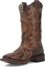 Womens Laredo Distressed Laces and Studded Square Toe Western Cowboy Boot