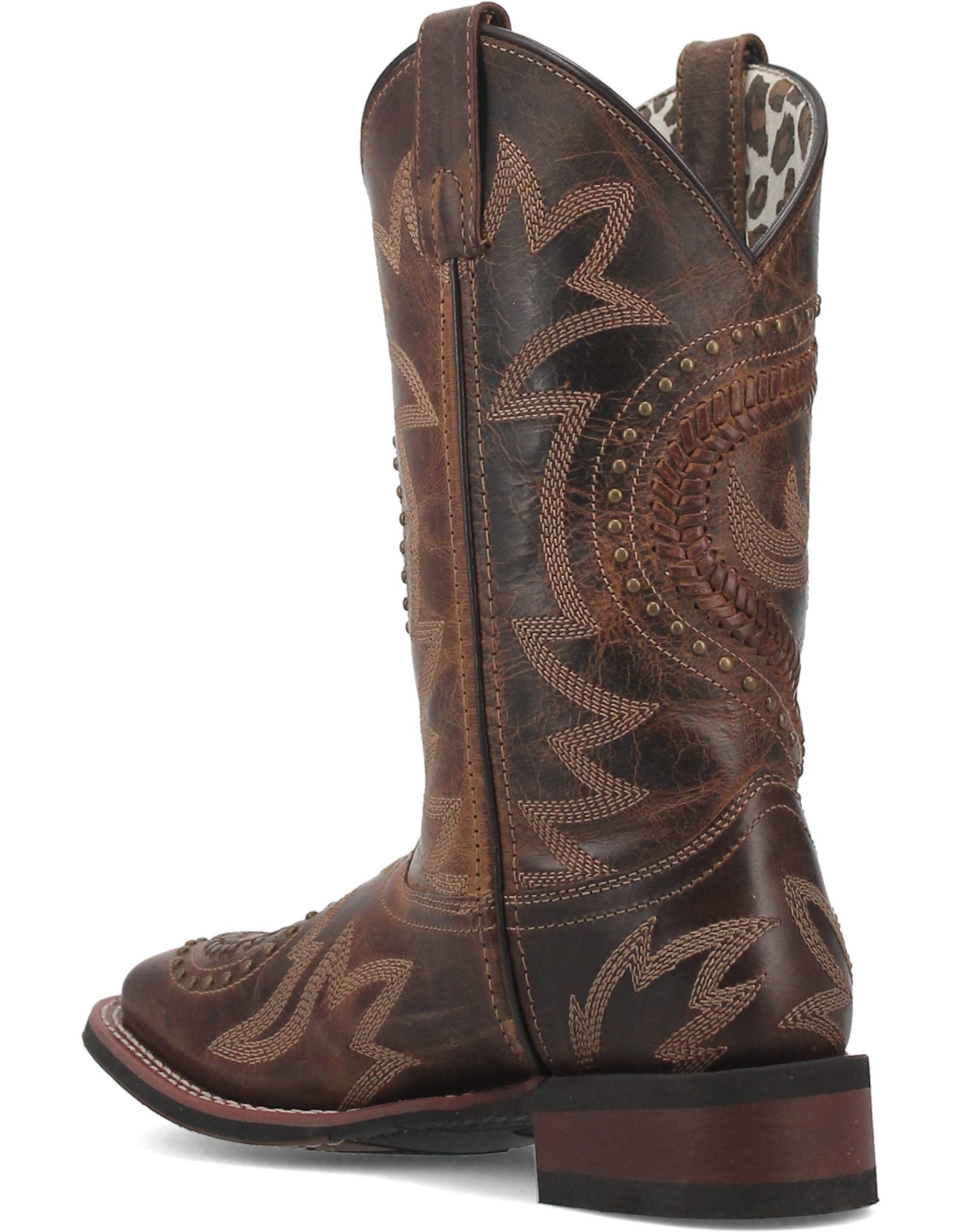 Womens Laredo Distressed Laces and Studded Square Toe Western Cowboy Boot