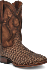 Mens Dan Post Tan Distressed Cross Laced Wide Square Toe Cowboy Boot