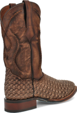 Mens Dan Post Tan Distressed Cross Laced Wide Square Toe Cowboy Boot