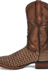 Mens Dan Post Tan Distressed Cross Laced Wide Square Toe Cowboy Boot