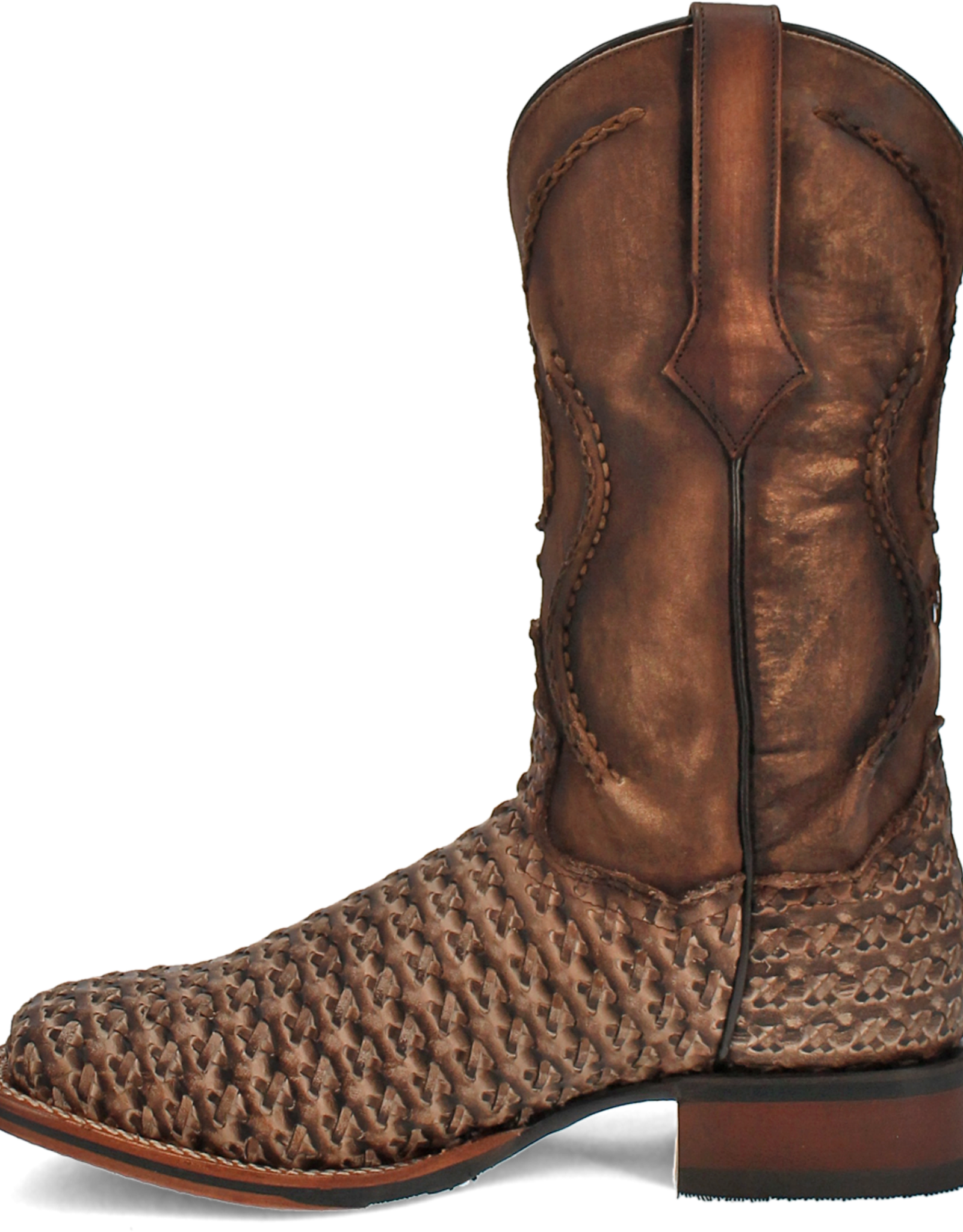 Mens Dan Post Tan Distressed Cross Laced Wide Square Toe Cowboy Boot