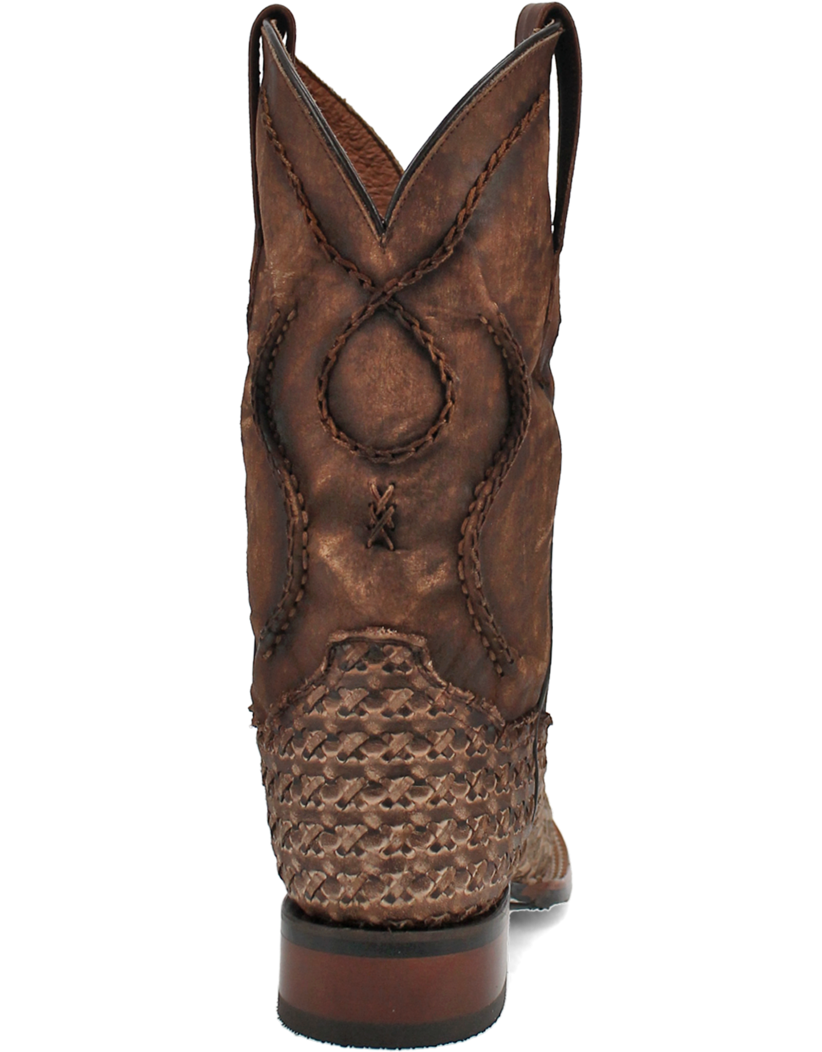 Mens Dan Post Tan Distressed Cross Laced Wide Square Toe Cowboy Boot
