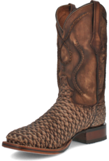 Mens Dan Post Tan Distressed Cross Laced Wide Square Toe Cowboy Boot