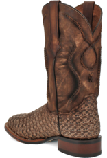 Mens Dan Post Tan Distressed Cross Laced Wide Square Toe Cowboy Boot