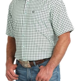 Cinch Mens Cinch Light Blue Print Short Sleeve Arena Flex Western Button Shirt