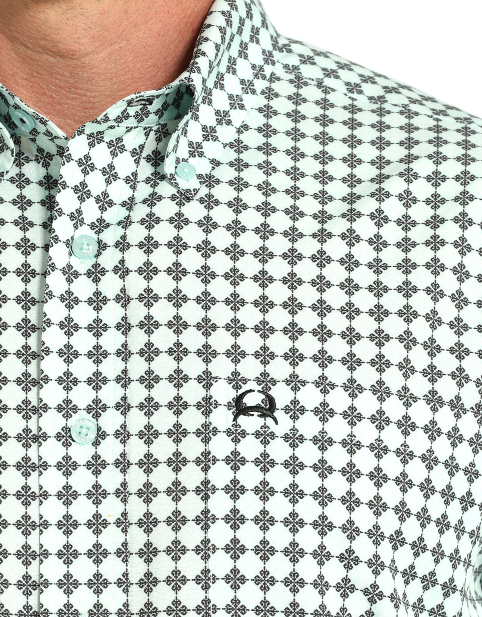 Cinch Mens Cinch Light Blue Print Short Sleeve Arena Flex Western Button Shirt