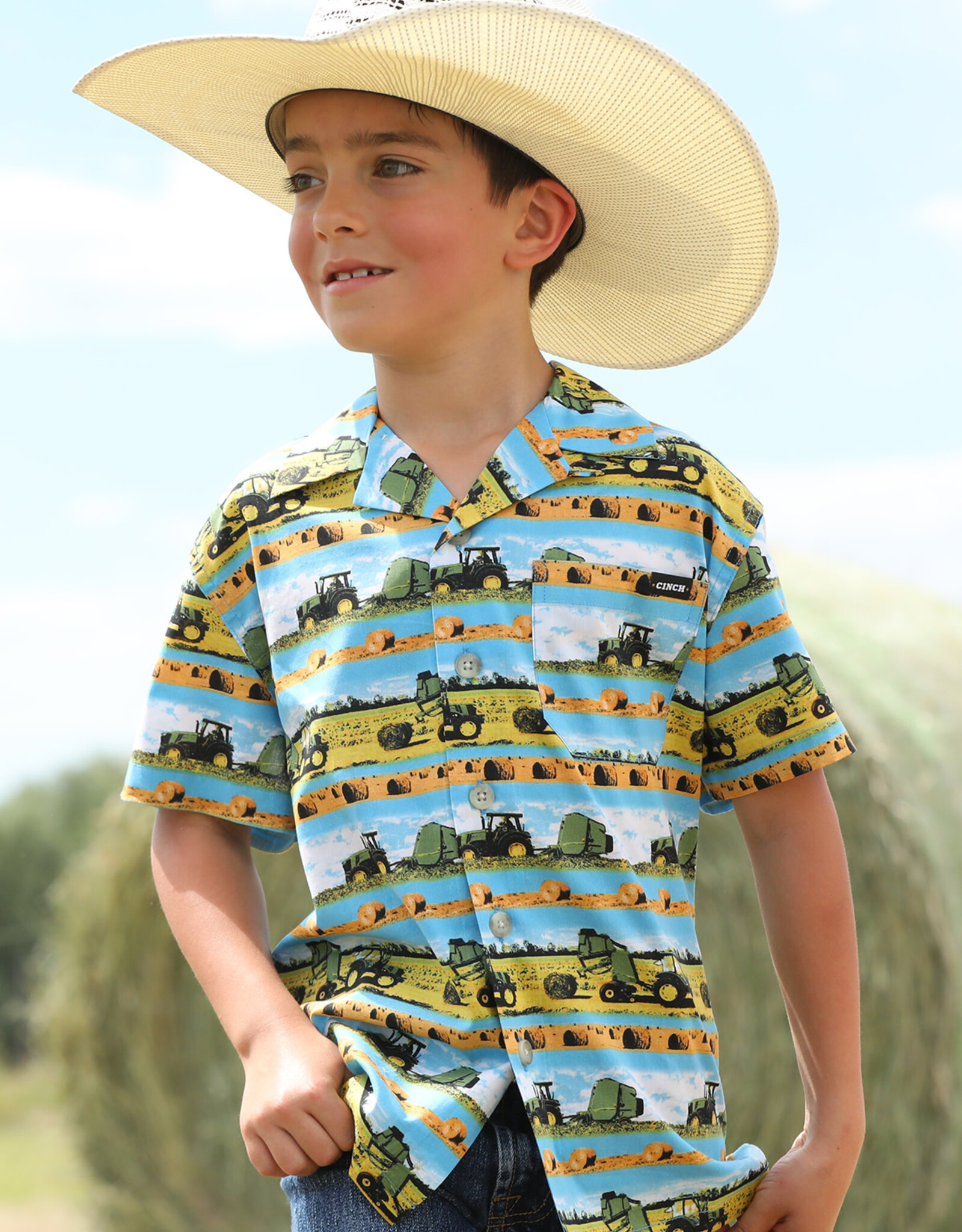 Cinch Boys Cinch John Deere Tractor Short Sleeve Western Camp Shirt