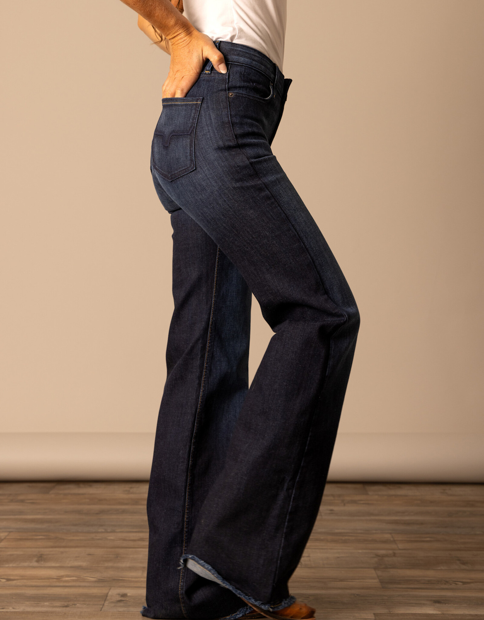 Womens Kimes Dark Olivia High Rise Stovepipe Wide Leg Jean