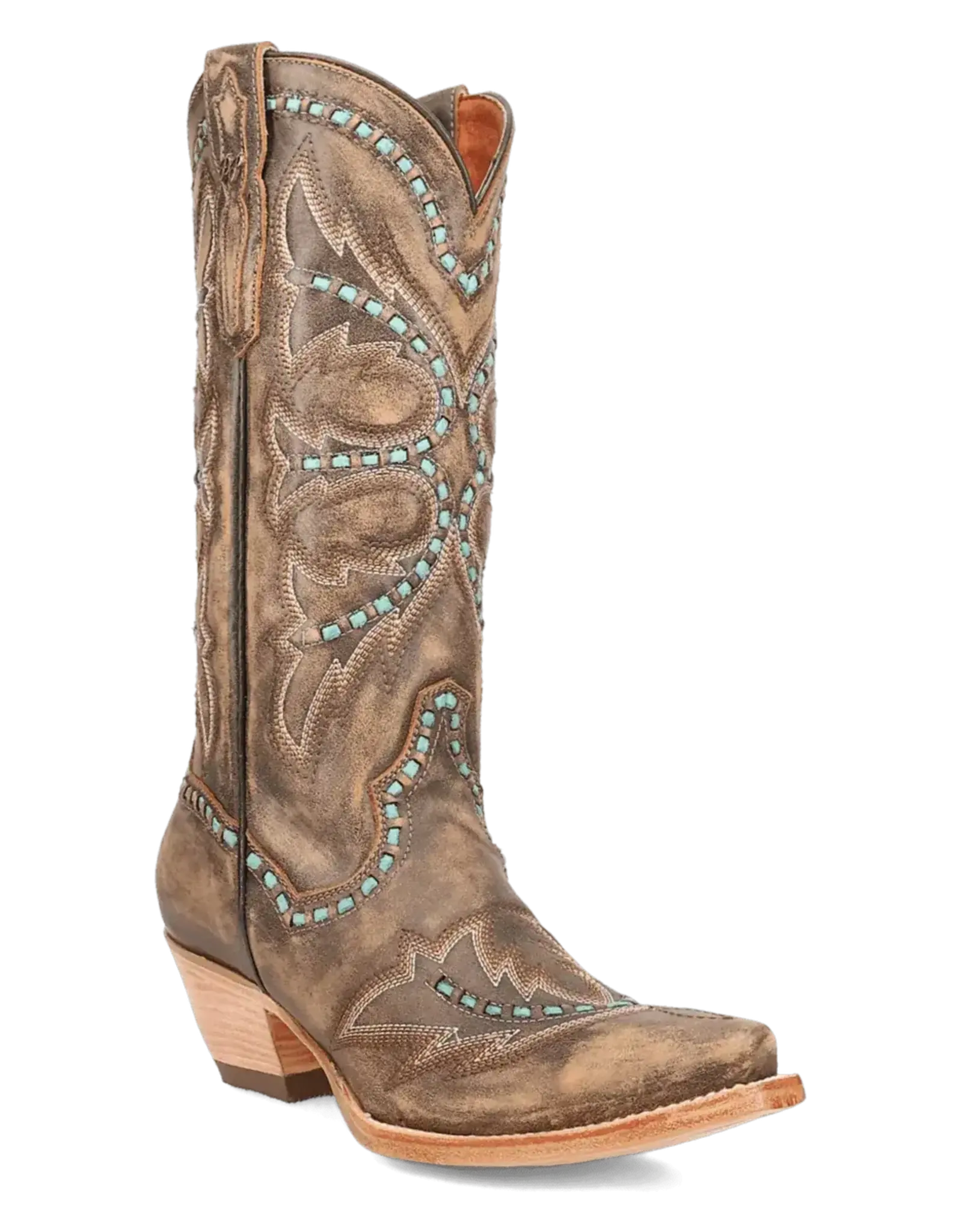 Womens Dan Post Honey Mesa Turquoise Buck Stitched Snip Toe Western Cowboy Boot