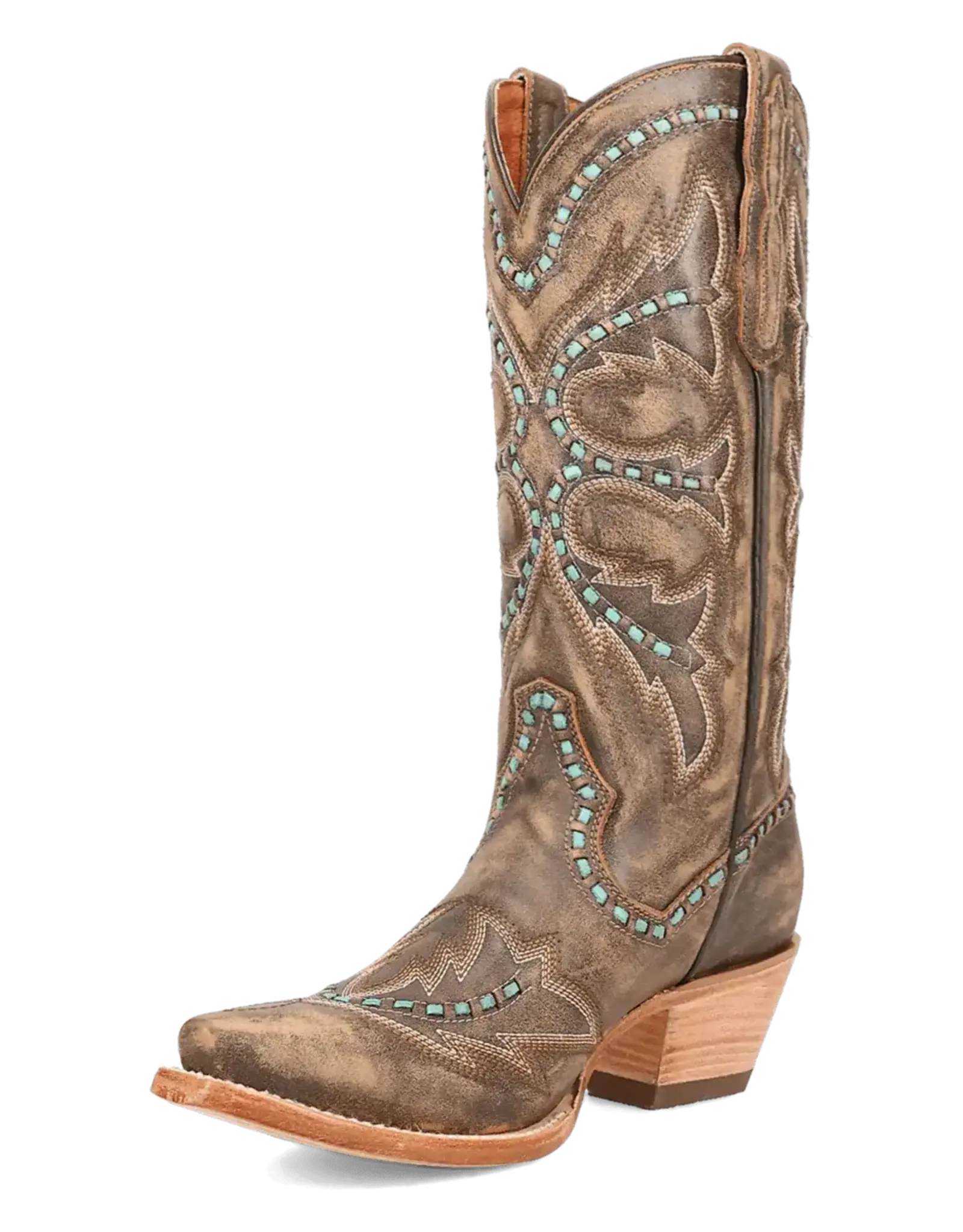 Womens Dan Post Honey Mesa Turquoise Buck Stitched Snip Toe Western Cowboy Boot