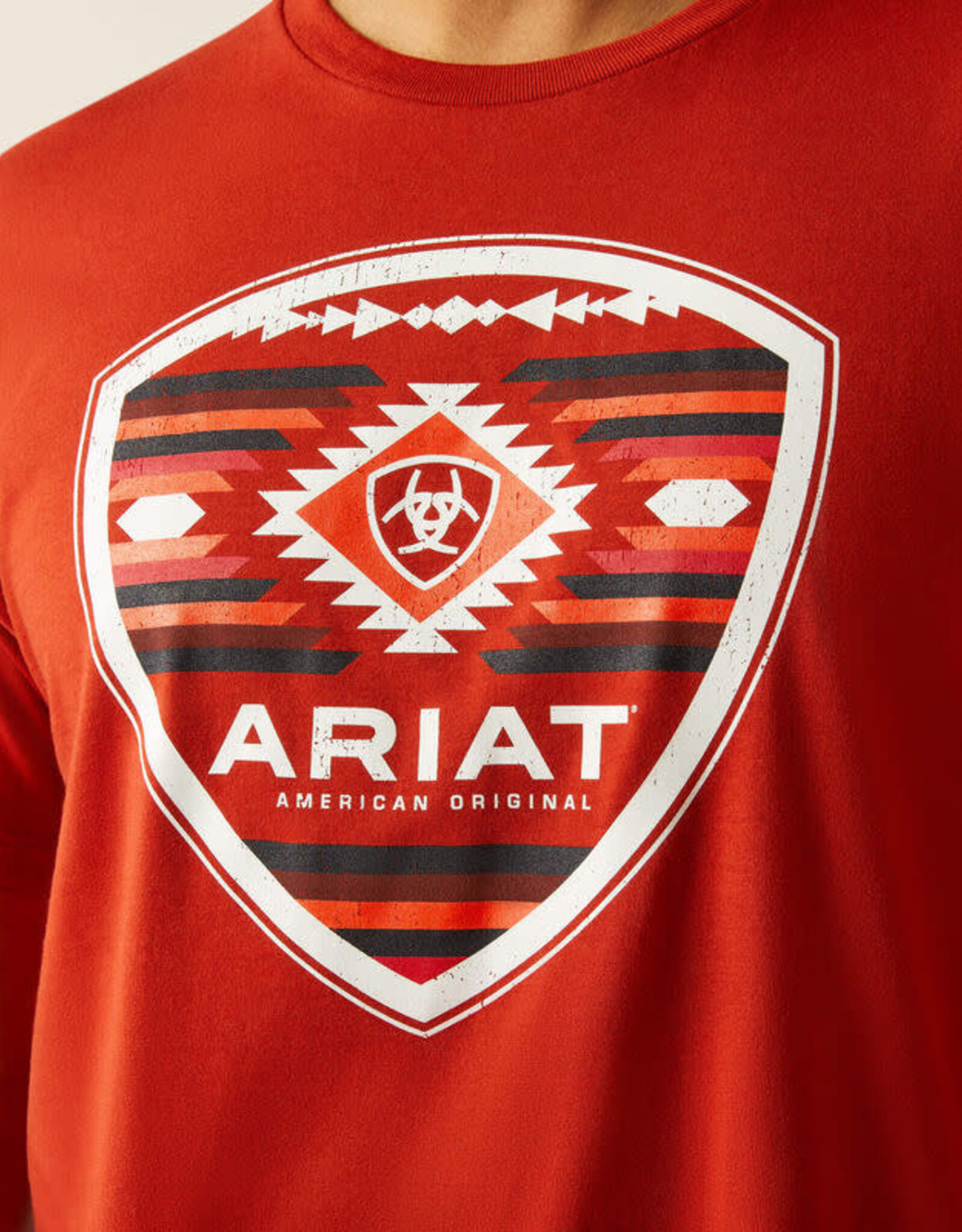 Ariat Ariat Mens Red Aztec Filled Shield Short Sleeve T Shirt