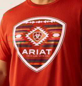 Ariat Ariat Mens Red Aztec Filled Shield Short Sleeve T Shirt