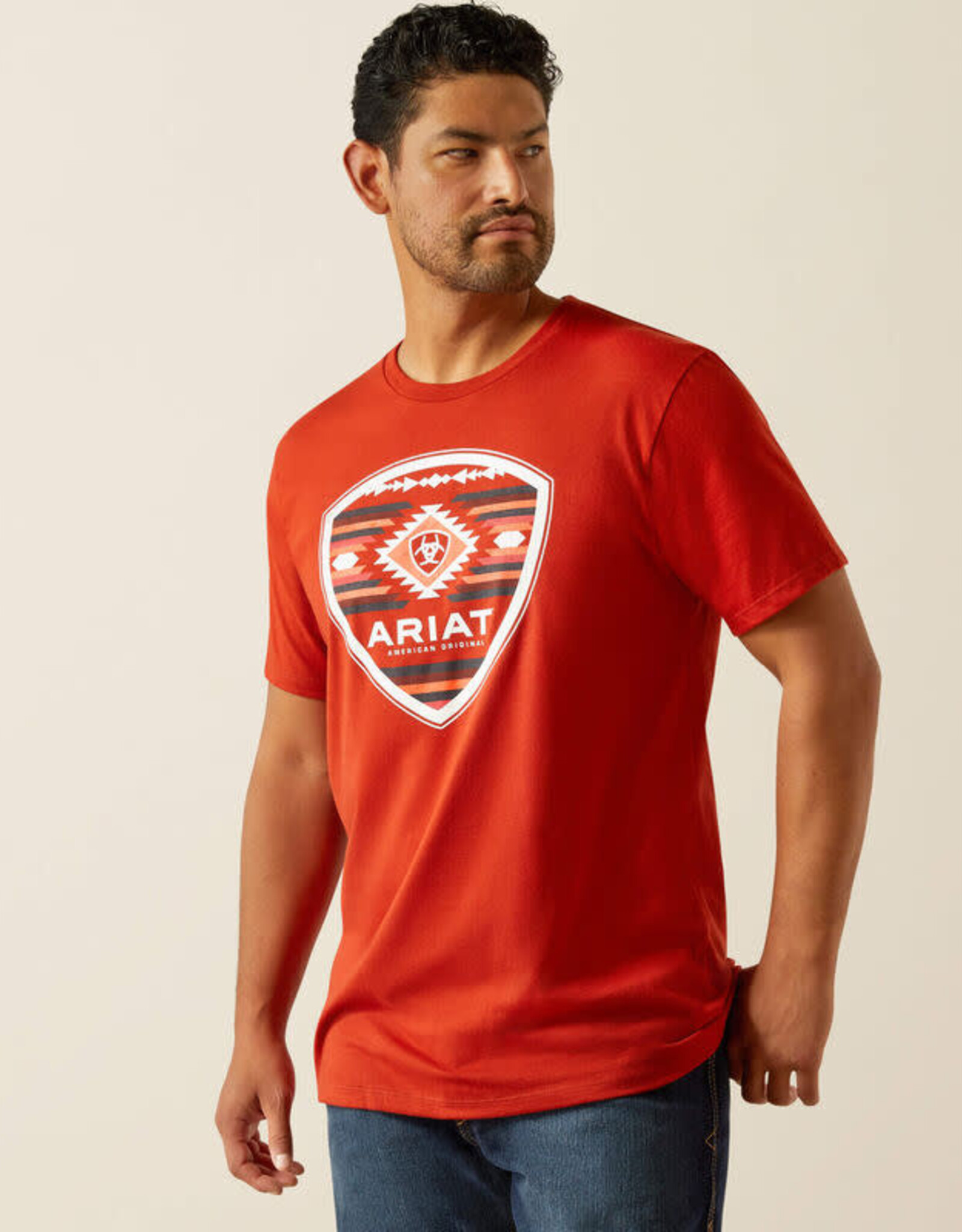 Ariat Ariat Mens Red Aztec Filled Shield Short Sleeve T Shirt