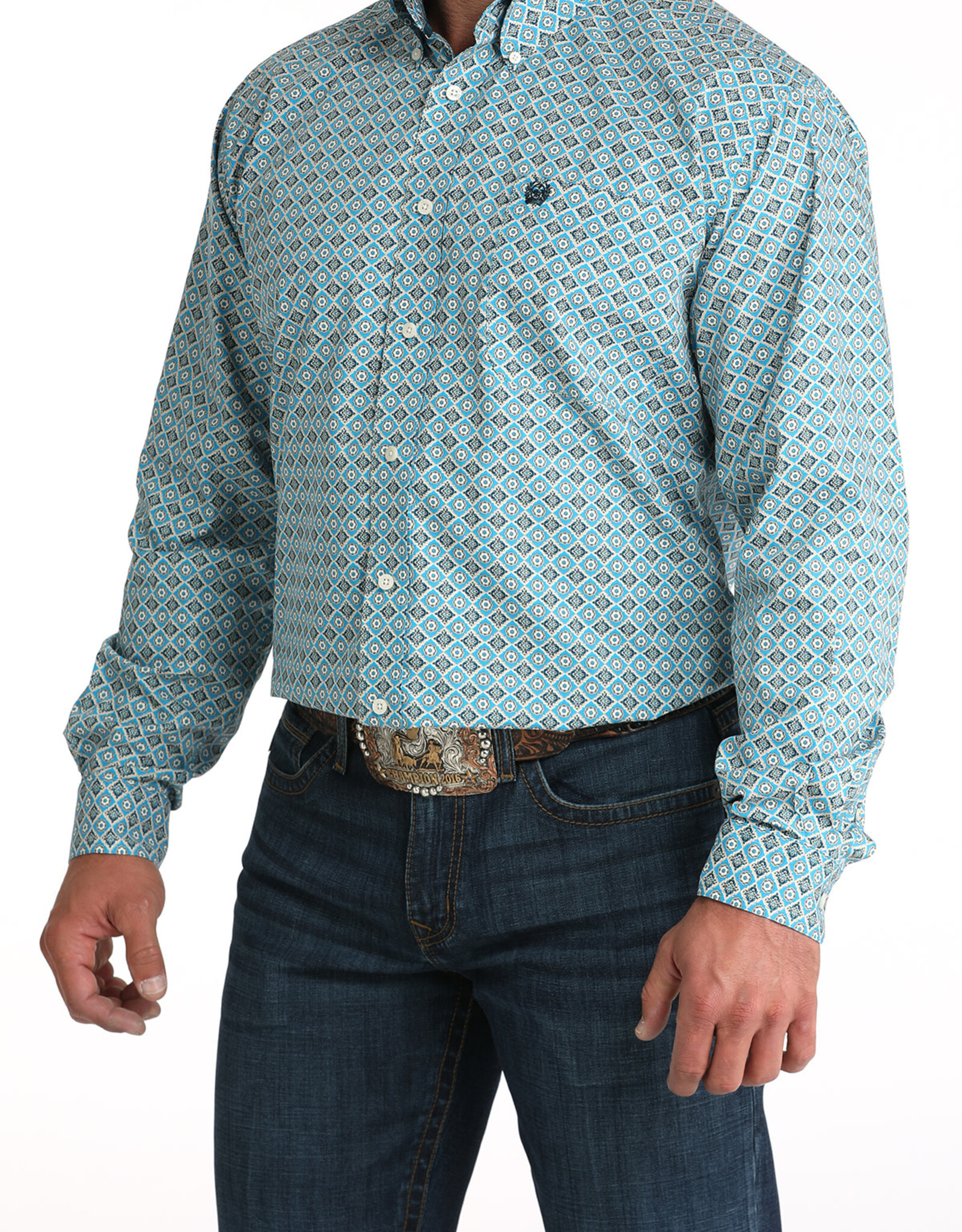 Cinch Mens Cinch Blue Print Long Sleeve Western Button Arena Shirt