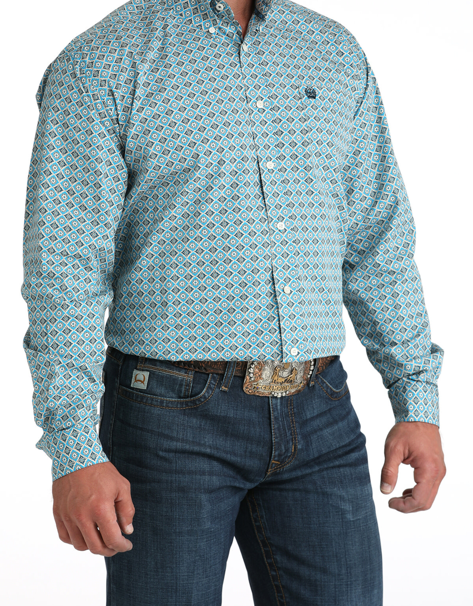 Cinch Mens Cinch Blue Print Long Sleeve Western Button Arena Shirt