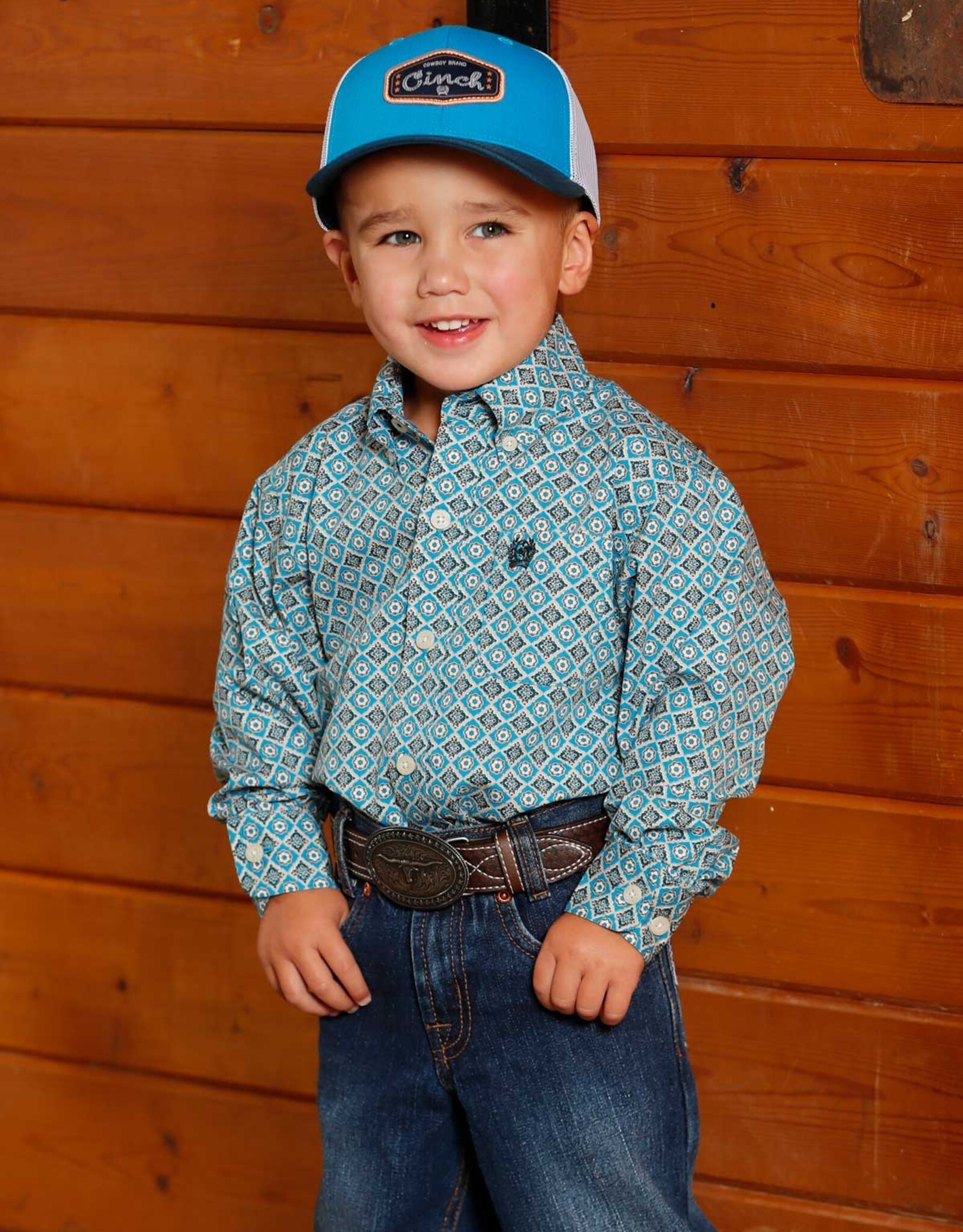 Cinch Boys Toddler Cinch Blue Geo Print Long Sleeve Western Button Shirt