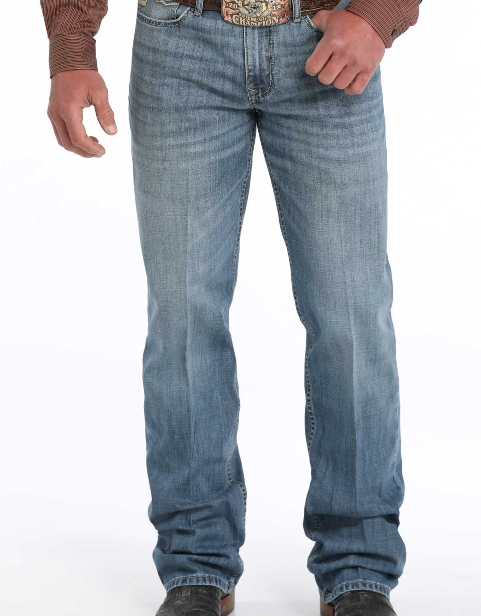 Cinch Mens Cinch Relax Fit Boot Cut Grant Light Stone Wash Western Denim Jean
