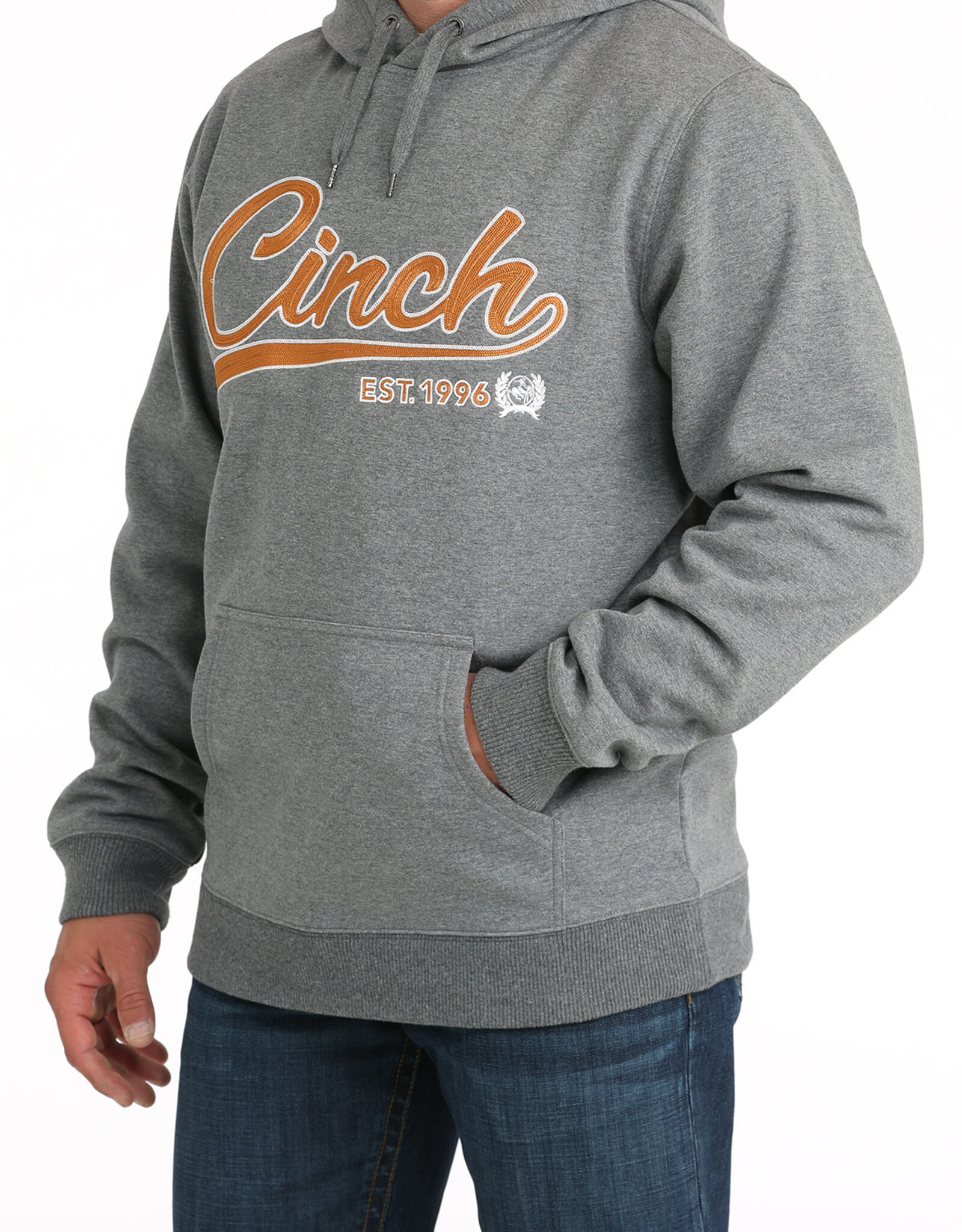 Cinch Mens Cinch Heather Grey Embroidered Logo Pullover Hoodie