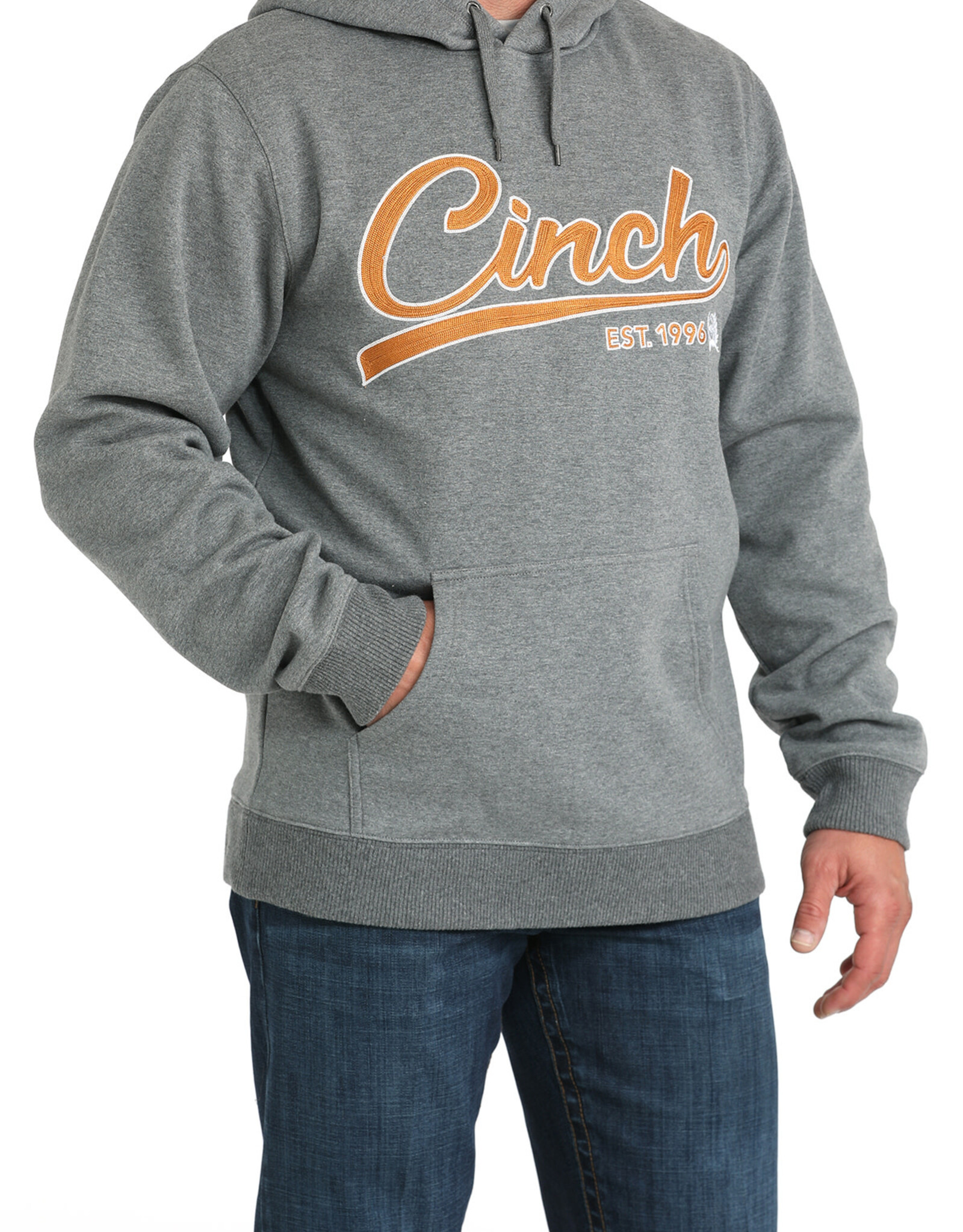 Cinch Mens Cinch Heather Grey Embroidered Logo Pullover Hoodie