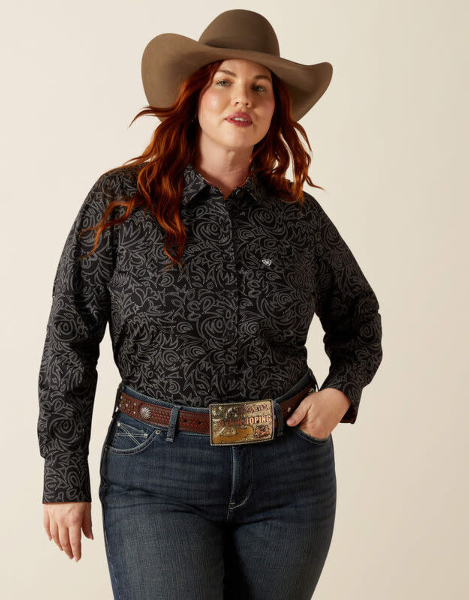 Ariat Womens Ariat Black Boot Stitch Kirby Stretch Long Sleeve Button Western Shirt Sz ~ S - 3X