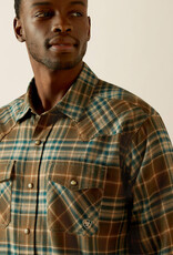 Ariat Mens Ariat Dark Green Henry Retro Snap Brushed Cotton Plaid  Long Sleeve Western Shirt