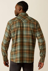 Ariat Mens Ariat Dark Green Henry Retro Snap Brushed Cotton Plaid  Long Sleeve Western Shirt