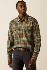 Ariat Mens Ariat Dark Green Henry Retro Snap Brushed Cotton Plaid  Long Sleeve Western Shirt