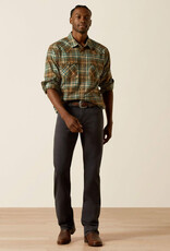 Ariat Mens Ariat Dark Green Henry Retro Snap Brushed Cotton Plaid  Long Sleeve Western Shirt