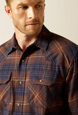 Ariat Mens Ariat Dark Brown Harleigh Retro Snap Brushed Cotton Plaid  Long Sleeve Western Shirt ~ Big & Tall