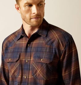 Ariat Mens Ariat Dark Brown Harleigh Retro Snap Brushed Cotton Plaid  Long Sleeve Western Shirt ~ Big & Tall