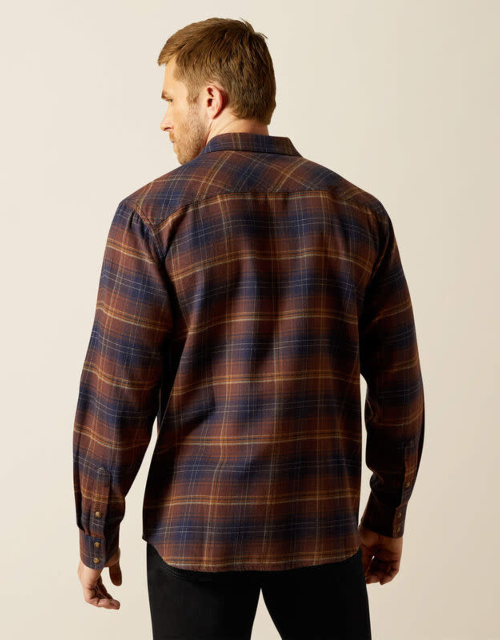 Ariat Mens Ariat Dark Brown Harleigh Retro Snap Brushed Cotton Plaid  Long Sleeve Western Shirt ~ Big & Tall