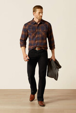Ariat Mens Ariat Dark Brown Harleigh Retro Snap Brushed Cotton Plaid  Long Sleeve Western Shirt ~ Big & Tall