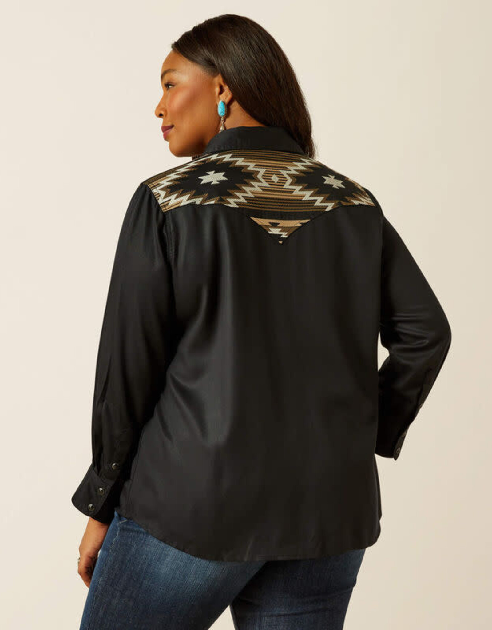Ariat Womens Ariat Black Embroidered Yoke Long Sleeve Button Western Shirt ~ Plus Sizes