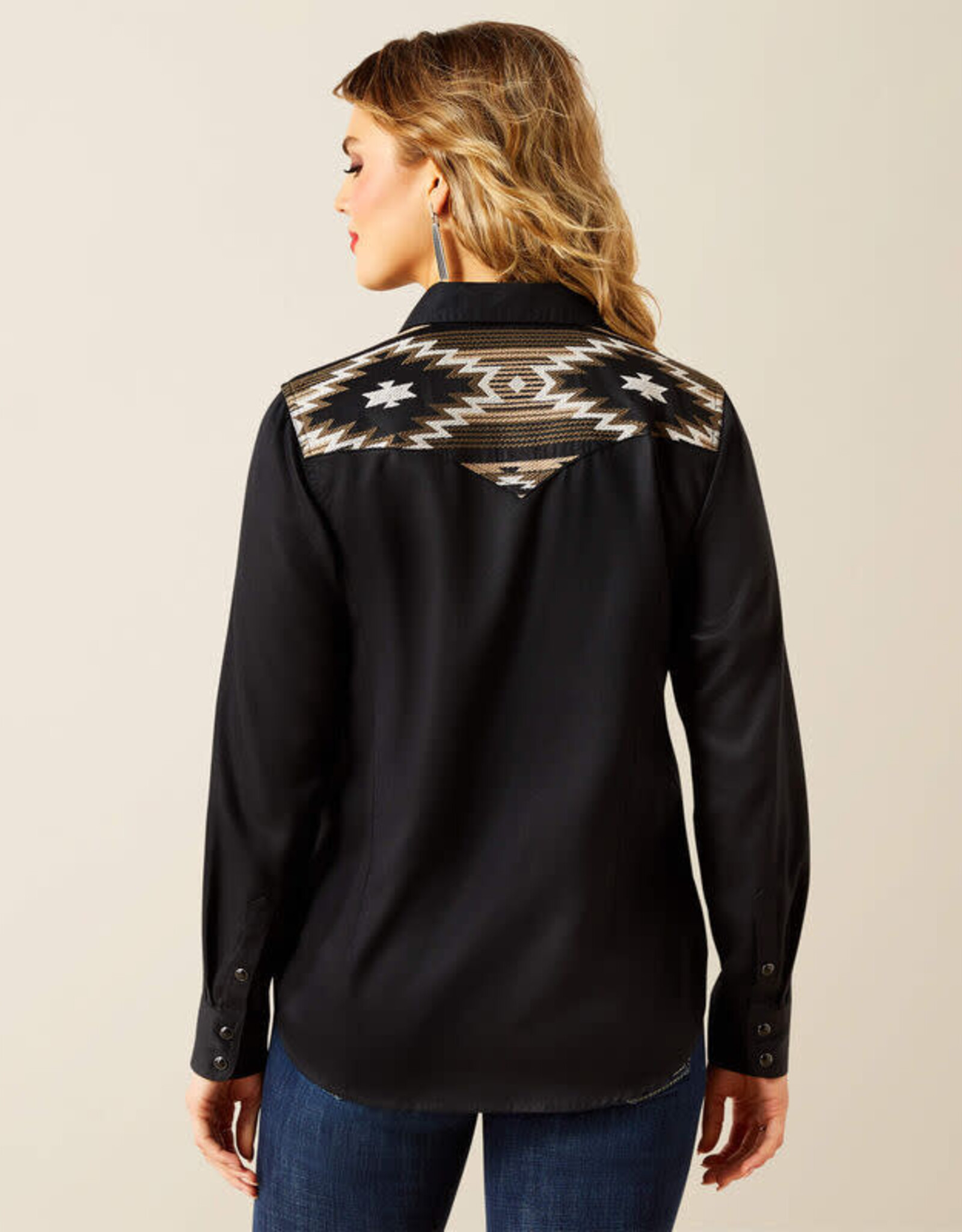 Ariat Womens Ariat Black Embroidered Yoke Long Sleeve Button Western Shirt ~ Plus Sizes
