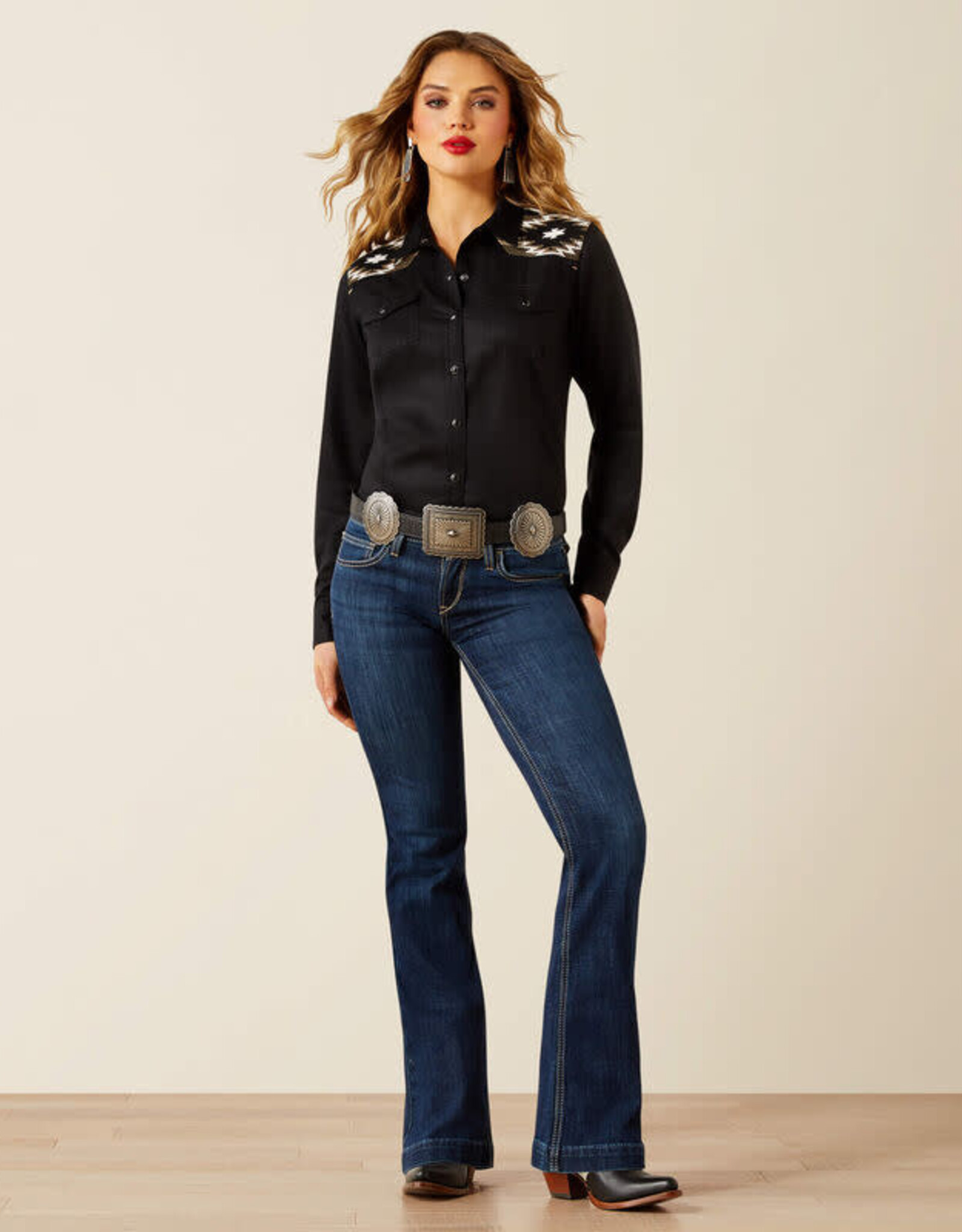 Ariat Womens Ariat Black Embroidered Yoke Long Sleeve Button Western Shirt ~ Plus Sizes