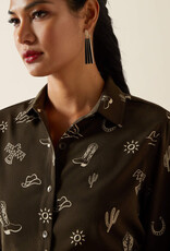 Ariat Womens Ariat Olive Western Motif Long Sleeve Button Western Shirt