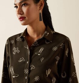 Ariat Womens Ariat Olive Western Motif Long Sleeve Button Western Shirt