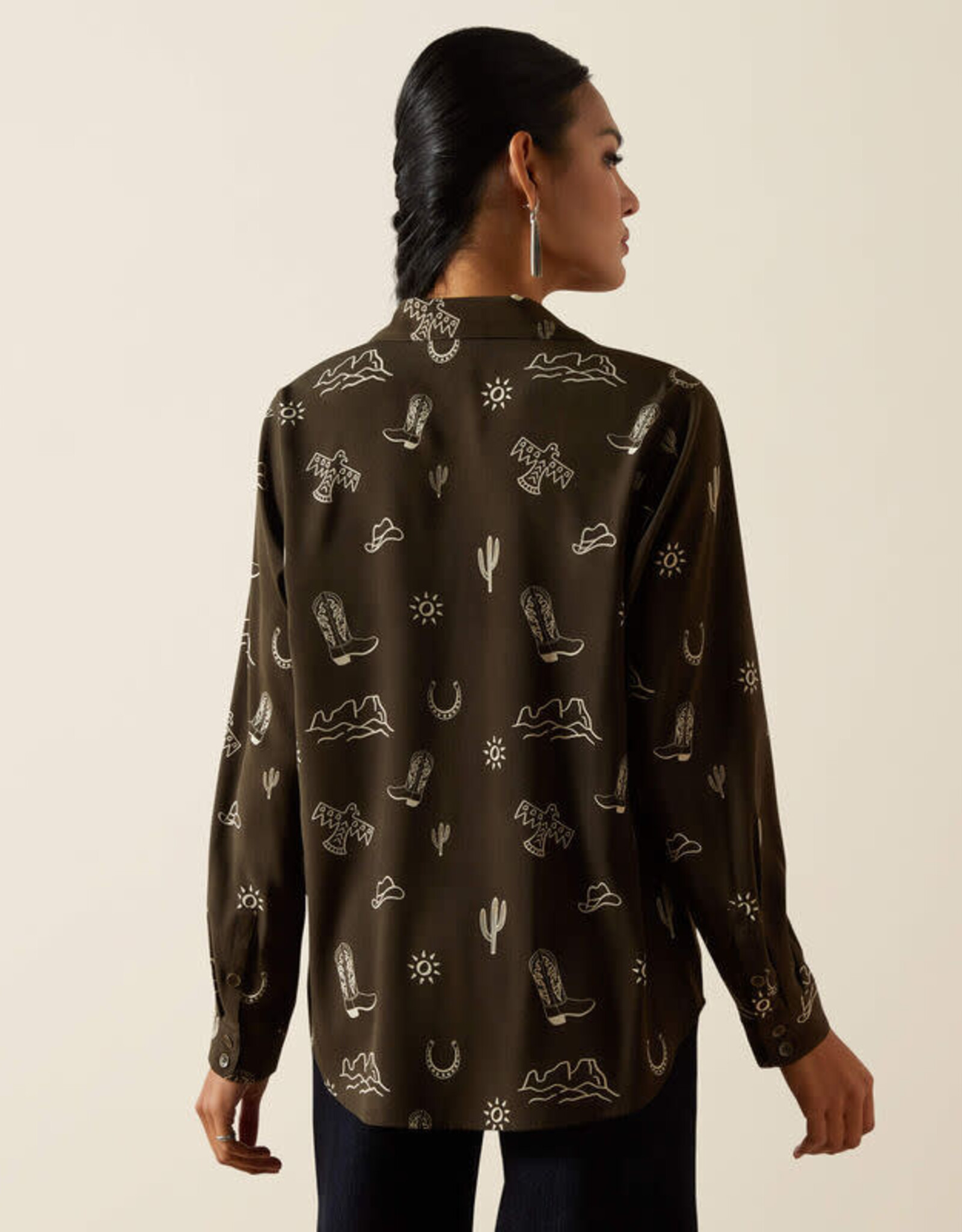 Ariat Womens Ariat Olive Western Motif Long Sleeve Button Western Shirt