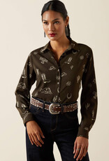 Ariat Womens Ariat Olive Western Motif Long Sleeve Button Western Shirt