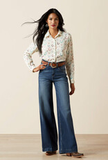 Ariat Womens Ariat Cream Horseshoe Motif Long Sleeve Button Western Shirt