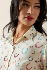 Ariat Womens Ariat Cream Horseshoe Motif Long Sleeve Button Western Shirt